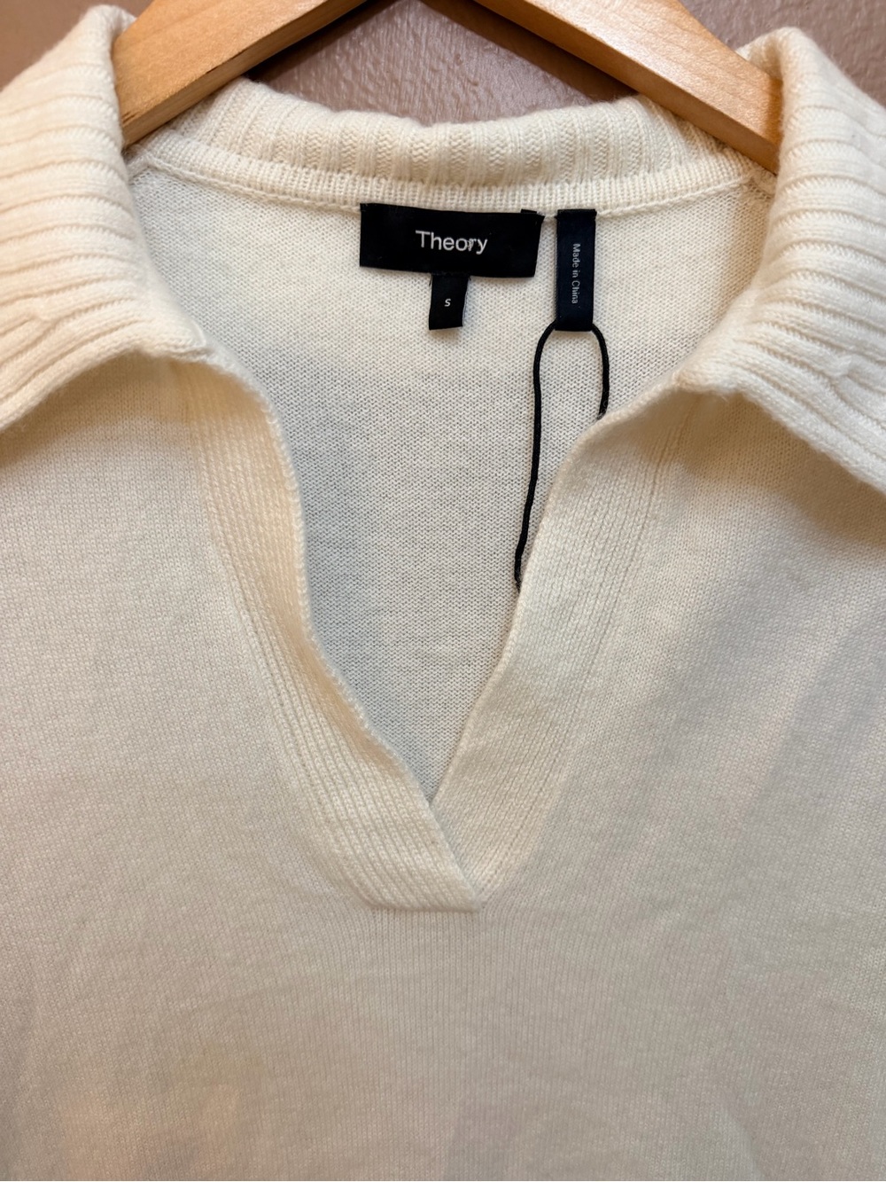 Theory Women’s Ivory Cashmere Knit Collared Polo Neck Pullover Sweater S - Picture 5 of 6